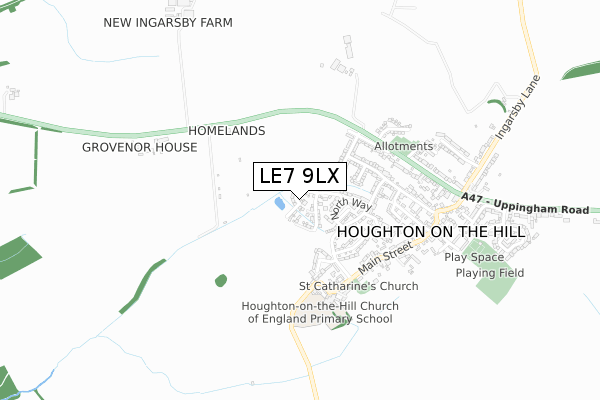 LE7 9LX map - small scale - OS Open Zoomstack (Ordnance Survey)