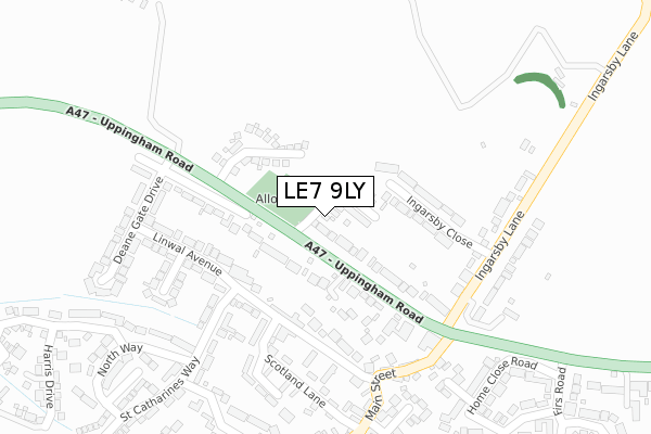 LE7 9LY map - large scale - OS Open Zoomstack (Ordnance Survey)