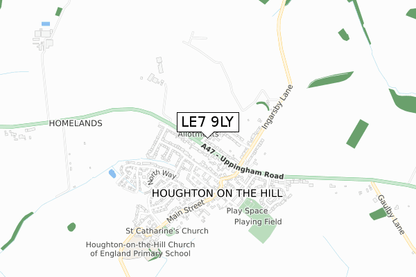 LE7 9LY map - small scale - OS Open Zoomstack (Ordnance Survey)