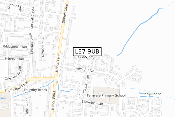 LE7 9UB map - large scale - OS Open Zoomstack (Ordnance Survey)