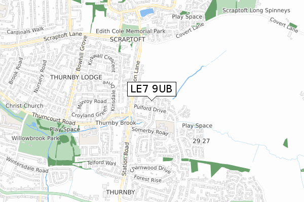 LE7 9UB map - small scale - OS Open Zoomstack (Ordnance Survey)