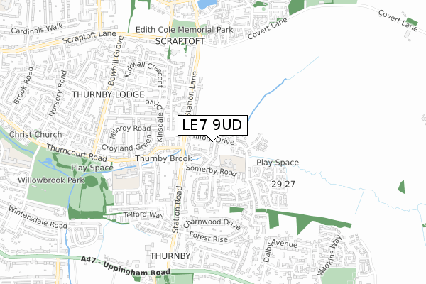 LE7 9UD map - small scale - OS Open Zoomstack (Ordnance Survey)