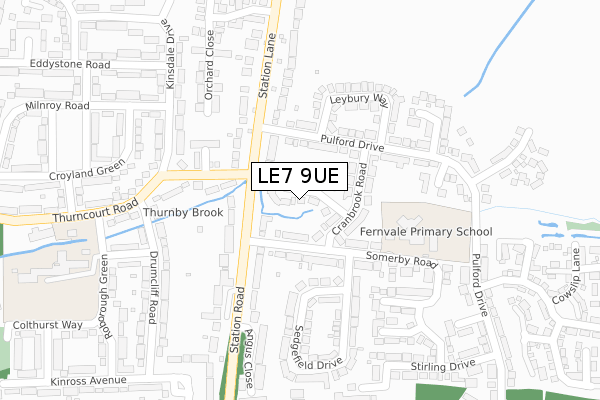 LE7 9UE map - large scale - OS Open Zoomstack (Ordnance Survey)