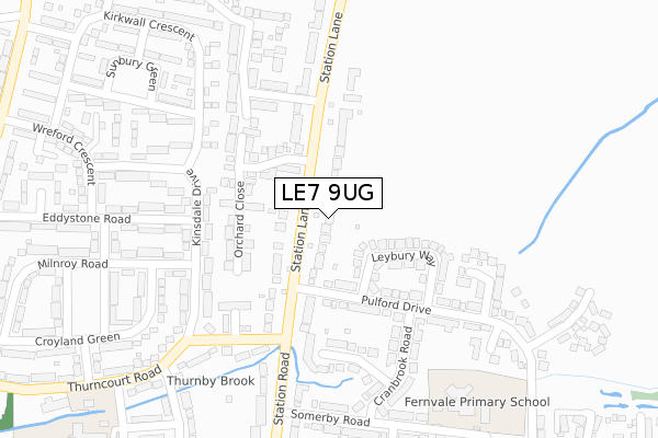 LE7 9UG map - large scale - OS Open Zoomstack (Ordnance Survey)