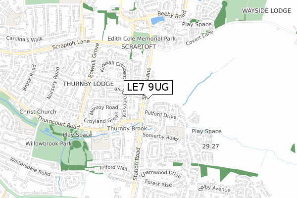 LE7 9UG map - small scale - OS Open Zoomstack (Ordnance Survey)