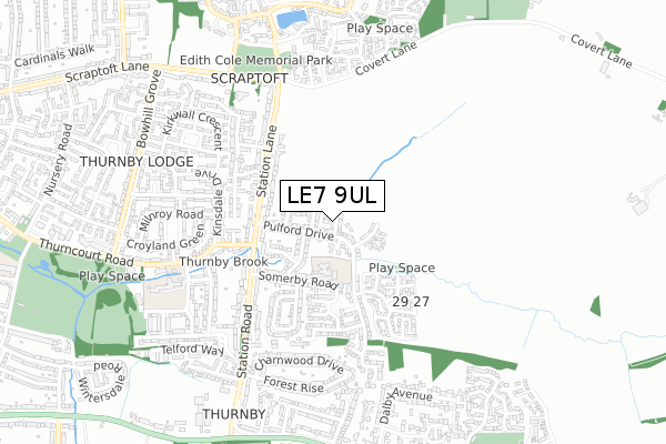 LE7 9UL map - small scale - OS Open Zoomstack (Ordnance Survey)