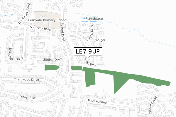 LE7 9UP map - large scale - OS Open Zoomstack (Ordnance Survey)