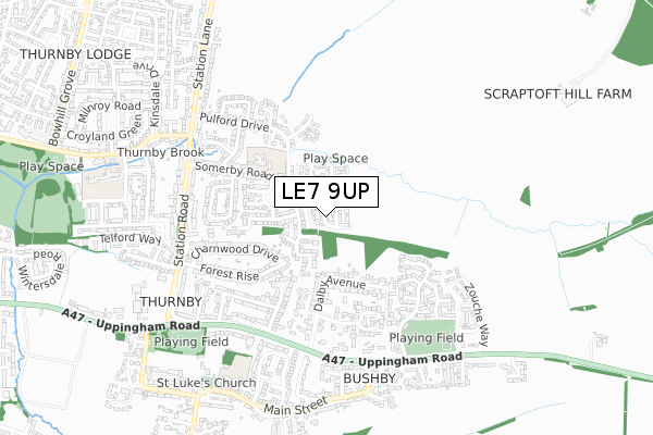 LE7 9UP map - small scale - OS Open Zoomstack (Ordnance Survey)