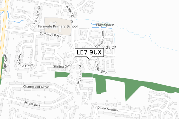 LE7 9UX map - large scale - OS Open Zoomstack (Ordnance Survey)