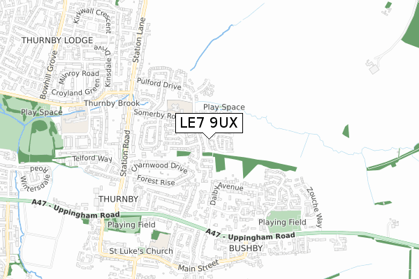 LE7 9UX map - small scale - OS Open Zoomstack (Ordnance Survey)