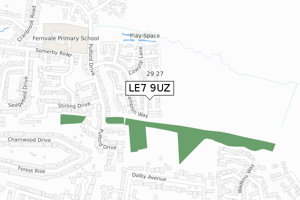 LE7 9UZ map - large scale - OS Open Zoomstack (Ordnance Survey)