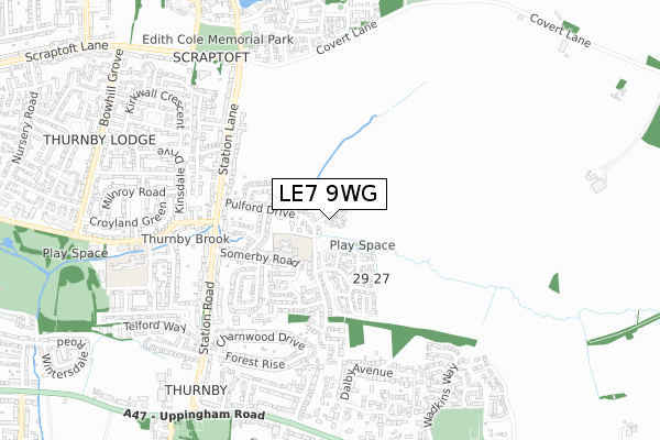 LE7 9WG map - small scale - OS Open Zoomstack (Ordnance Survey)