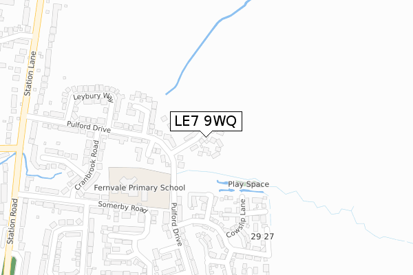 LE7 9WQ map - large scale - OS Open Zoomstack (Ordnance Survey)