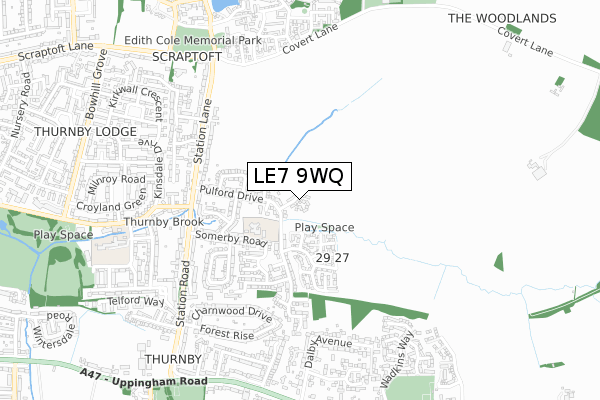 LE7 9WQ map - small scale - OS Open Zoomstack (Ordnance Survey)