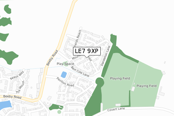 LE7 9XP map - large scale - OS Open Zoomstack (Ordnance Survey)