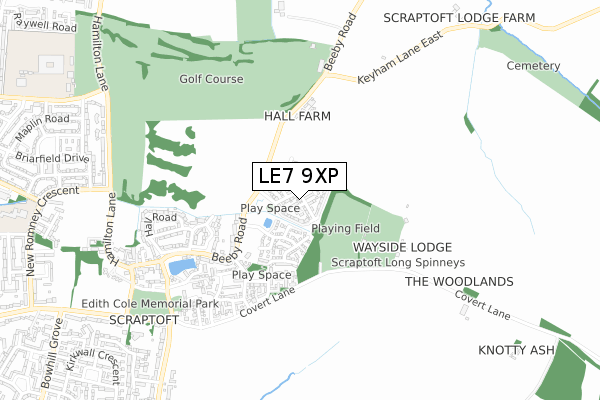 LE7 9XP map - small scale - OS Open Zoomstack (Ordnance Survey)