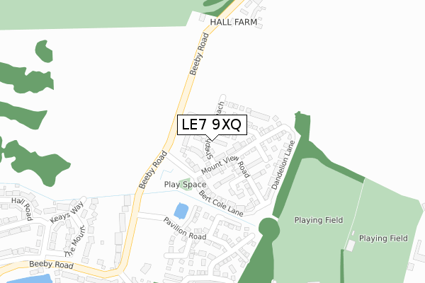 LE7 9XQ map - large scale - OS Open Zoomstack (Ordnance Survey)