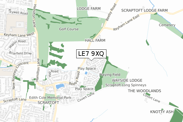 LE7 9XQ map - small scale - OS Open Zoomstack (Ordnance Survey)