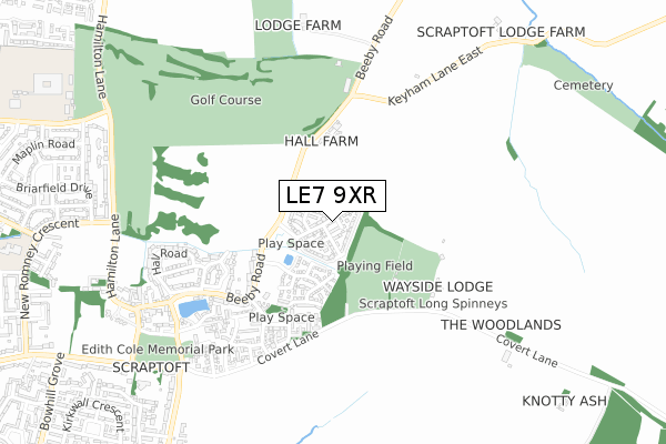 LE7 9XR map - small scale - OS Open Zoomstack (Ordnance Survey)