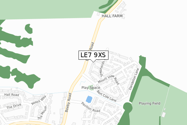 LE7 9XS map - large scale - OS Open Zoomstack (Ordnance Survey)