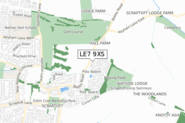 LE7 9XS map - small scale - OS Open Zoomstack (Ordnance Survey)