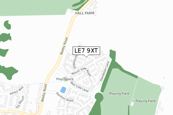 LE7 9XT map - large scale - OS Open Zoomstack (Ordnance Survey)