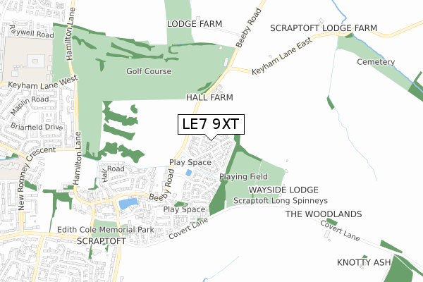 LE7 9XT map - small scale - OS Open Zoomstack (Ordnance Survey)