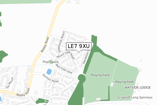 LE7 9XU map - large scale - OS Open Zoomstack (Ordnance Survey)