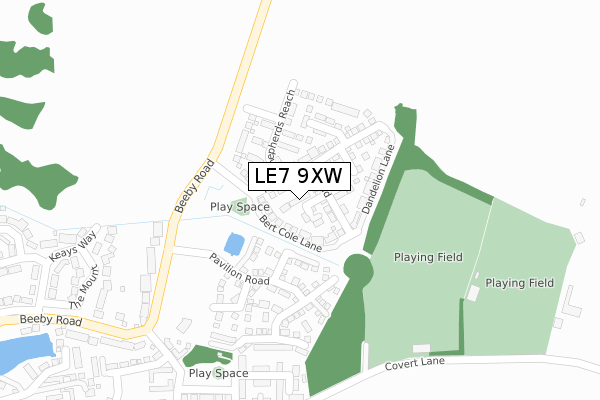 LE7 9XW map - large scale - OS Open Zoomstack (Ordnance Survey)