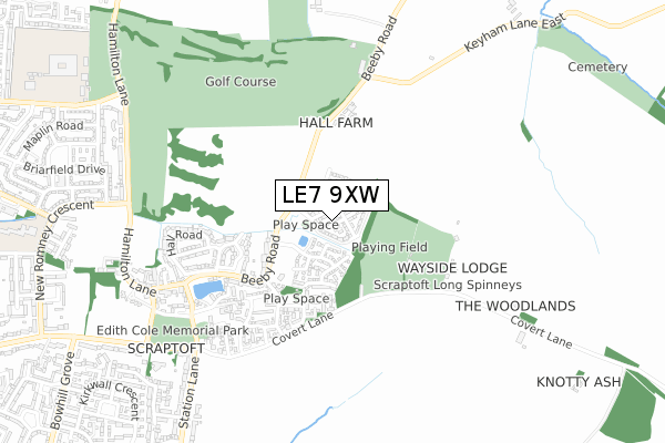 LE7 9XW map - small scale - OS Open Zoomstack (Ordnance Survey)