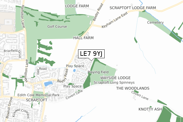 LE7 9YJ map - small scale - OS Open Zoomstack (Ordnance Survey)