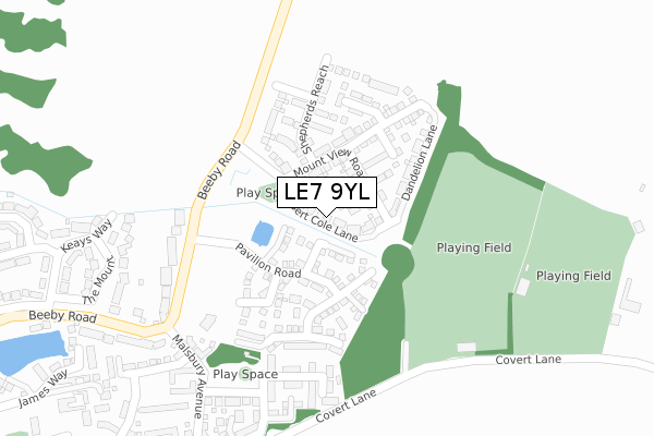 LE7 9YL map - large scale - OS Open Zoomstack (Ordnance Survey)