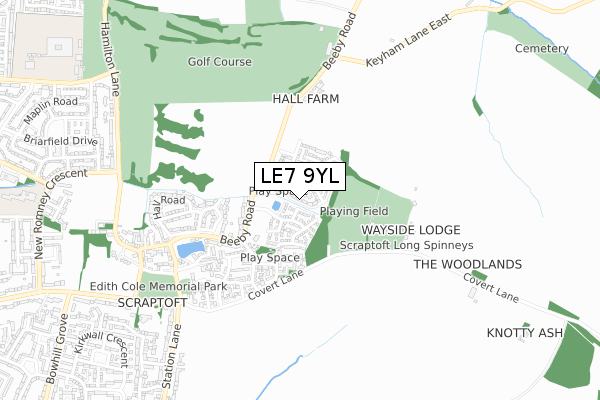 LE7 9YL map - small scale - OS Open Zoomstack (Ordnance Survey)