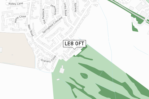 LE8 0FT map - large scale - OS Open Zoomstack (Ordnance Survey)