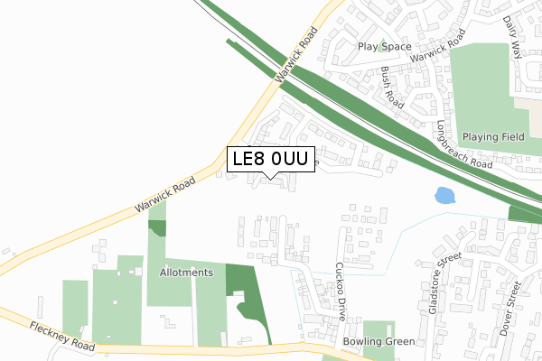 LE8 0UU map - large scale - OS Open Zoomstack (Ordnance Survey)