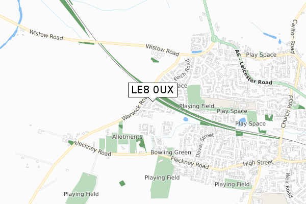 LE8 0UX map - small scale - OS Open Zoomstack (Ordnance Survey)