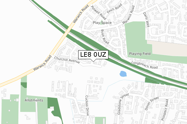 LE8 0UZ map - large scale - OS Open Zoomstack (Ordnance Survey)