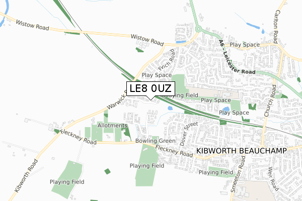 LE8 0UZ map - small scale - OS Open Zoomstack (Ordnance Survey)