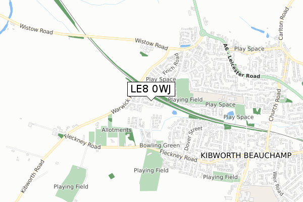 LE8 0WJ map - small scale - OS Open Zoomstack (Ordnance Survey)