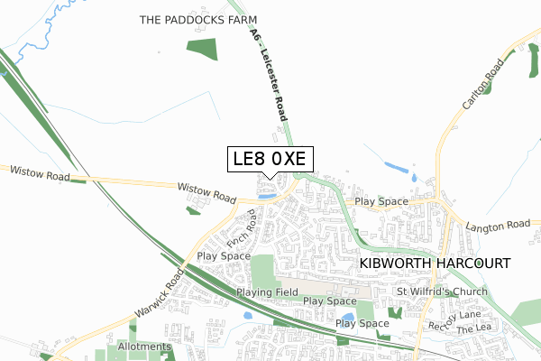 LE8 0XE map - small scale - OS Open Zoomstack (Ordnance Survey)