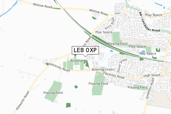 LE8 0XP map - small scale - OS Open Zoomstack (Ordnance Survey)