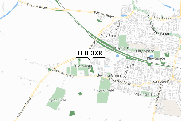 LE8 0XR map - small scale - OS Open Zoomstack (Ordnance Survey)