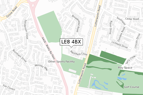 LE8 4BX map - large scale - OS Open Zoomstack (Ordnance Survey) LE8 4BX map - large scale - OS Open Zoomstack (Ordnance Survey)