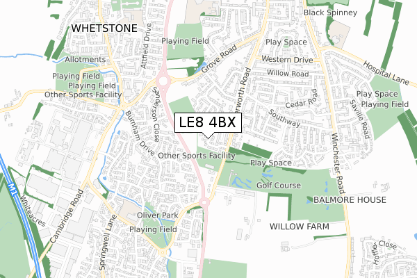 LE8 4BX map - small scale - OS Open Zoomstack (Ordnance Survey)