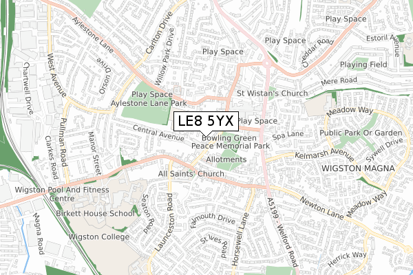 LE8 5YX map - small scale - OS Open Zoomstack (Ordnance Survey)