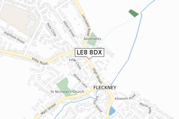 LE8 8DX map - large scale - OS Open Zoomstack (Ordnance Survey)