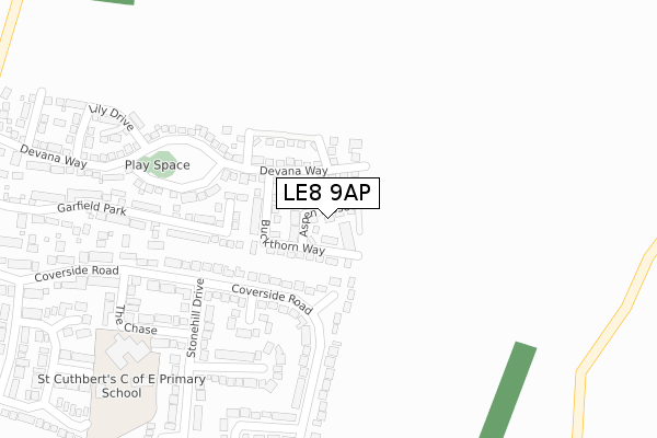 LE8 9AP map - large scale - OS Open Zoomstack (Ordnance Survey)