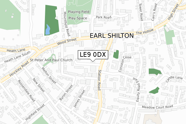 LE9 0DX map - large scale - OS Open Zoomstack (Ordnance Survey)