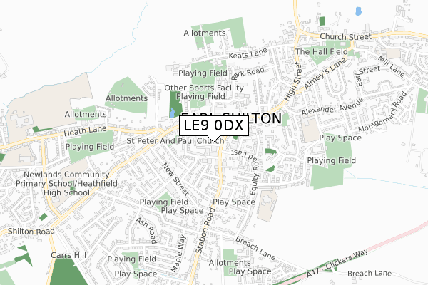 LE9 0DX map - small scale - OS Open Zoomstack (Ordnance Survey)