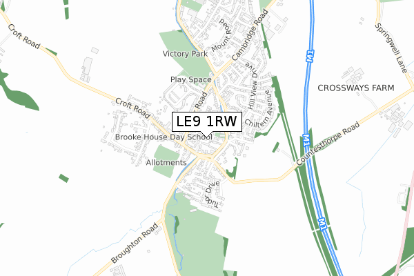LE9 1RW map - small scale - OS Open Zoomstack (Ordnance Survey)